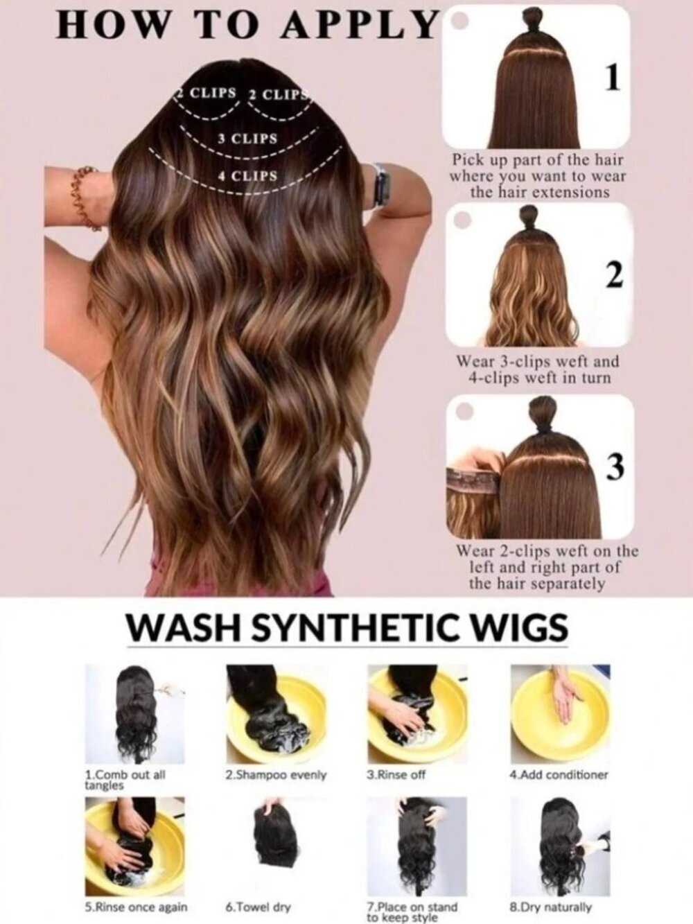 Brown & Copper Water wave  Clip in Hair Extensions - Human hair Blend Set - Picture 3 of 7